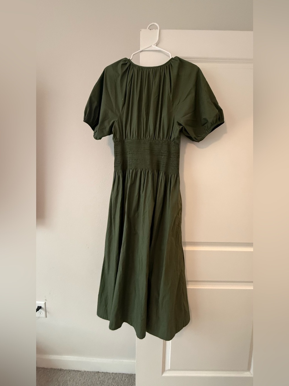 J.Crew Olive Green Smocked Waist Poplin Midi Dress Puff Sleeve🧡 - Picture 11 of 11